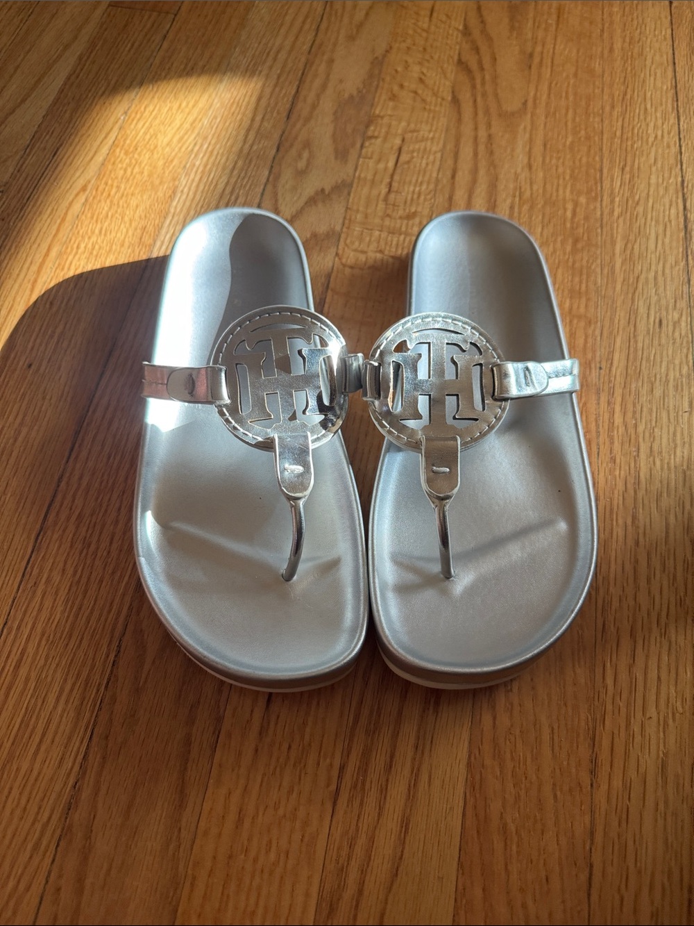 Tommy Hilfiger Silver Logo Thong Sandals
